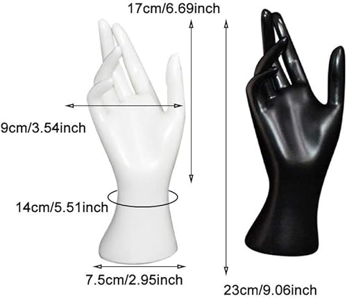POHOVE 2 Pièces Femelle Mannequin Main, Noir et Blanc Joaillerie Main Forme Support Bague Collier Main Rack Chaîne Écran D'Affichage Main Organisateur Durable Collier Bracelet pour Anneaux, Bracelets - Nail Gallerys