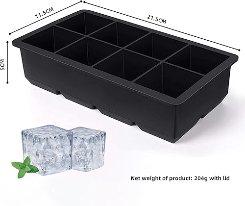 Lot de 2 bac à glaçon en silicone XXL avec couvercle – Glaçons moule réutilisable, parfait pour glacon whisky, cocktails et boissons fraîches (8 glaçons par bac) - Nail Gallerys