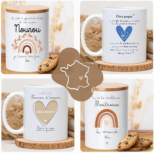 henrietteandco - Mug ATSEM Personnalisé Cadeau Remerciement Original | Tasse Prénom Fin d’Année École Maternelle 330ml Céramique Blanc | Idée Cadeau ATSEM Femme (Arc en Ciel) - Nail Gallerys