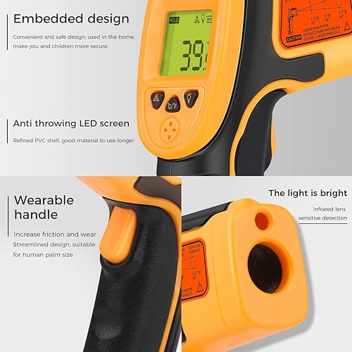 Thermomètre infrarouge, laser IR numérique pistolet -26 ° F ~ 1022 ° F (-32 ° C ~ 550 ° C) Thermomètre non humain, pour cuisson/le gril/la nourriture/la cuisine - Thermomètre à viande comprend - Nail Gallerys