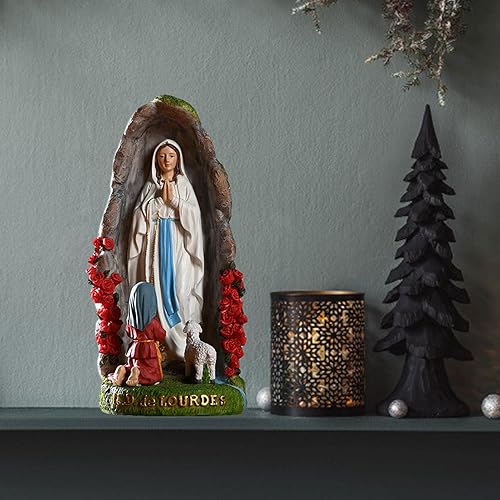zhiqiang Statue de la Vierge Marie de Lourdes avec St Bernadette et Agneau en résine Sculpture religieuse Église catholique Décoration d'intérieur 19,8 cm de haut - Nail Gallerys