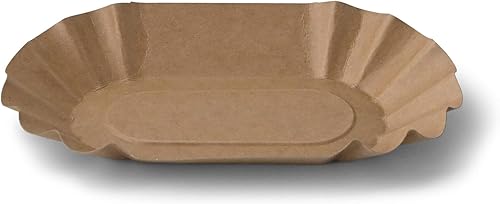 BIOZOYG Barquettes en carton ovales 19,5 x 11 x 3,2 cm I Assiette brune en carton recyclé pour frites, saucisses, etc I recyclable - écologique I barquette à frites 250 pièces - Nail Gallerys