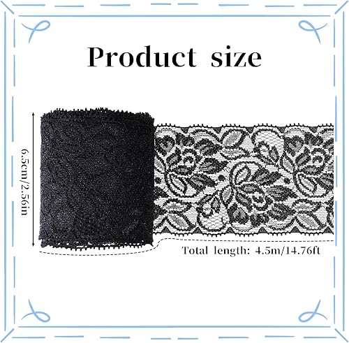 Ruban en dentelle noire de 6,3 cm et 4,6 m de long avec motif floral vintage pour couture, bricolage, emballage cadeau, décoration de fête de mariage - Nail Gallerys