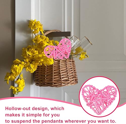 Holibanna 4 Pièces Ornement en Forme de Coeur décor cœur Wedding Decorations Home Decoration Boules d'osier Ornement Suspendu pour Mariage Pendentif de fête Pendentif Design Coeur Rotin Rose - Nail Gallerys