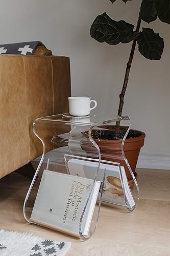 UMBRA Magino stool. Petite table d'appoint ou chevet Magino, avec range-magazines sur les 2 pieds. En Acrylique transparant. Dimension 42x29x43cm. - Nail Gallerys