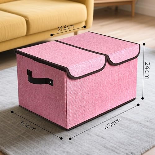 OUSFOT Boîte de Rangement Tissu 30L Rangement Vetement 2 Pièces, Rangement Dressing avec 2 Couvertures, les Boîtes de Rangement Pliable avec Cloison Amovible Rose Pour les Vêtements, Jouets, Livres - Nail Gallerys