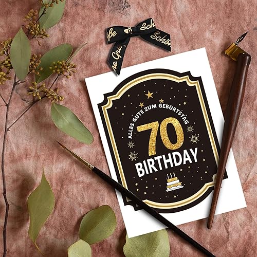 70e anniversaire étiquette de bouteille avec noeud noir laqué doré 8,5 x 11,5 cm Happy Birthday 70 – Décoration d'anniversaire pour femme et homme (vin non inclus) - Nail Gallerys