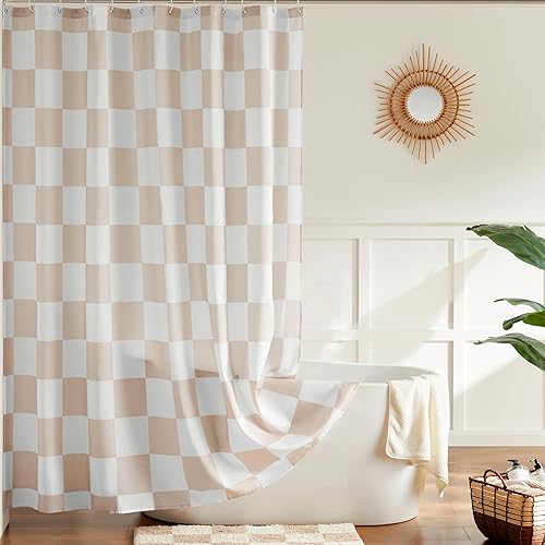 Ohocut Rideau de douche à carreaux noir et blanc pour salle de bain, joli rideau de douche rétro à damier, esthétique, lavable en machine, 183 x 183 cm - Nail Gallerys