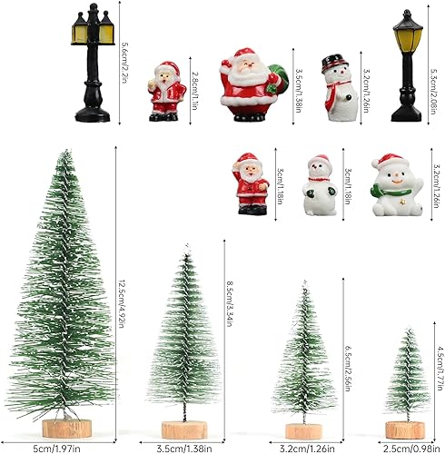 KINDPMA 38 Pièces Sapin de Noël Miniature Village Ornement Artificiel Mini Arbre de Noël Miniature Decoration Le père Noël Bonhomme de Neige de Noël réverbère pour Décoration Table Noël - Nail Gallerys