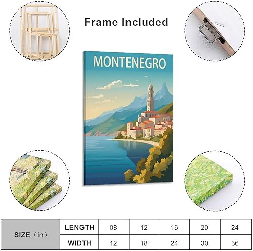 KmoNo Poster de voyage vintage Montenegro Budva - Poster décoratif sur toile pour salon, chambre à coucher - 20 x 30 cm - Nail Gallerys