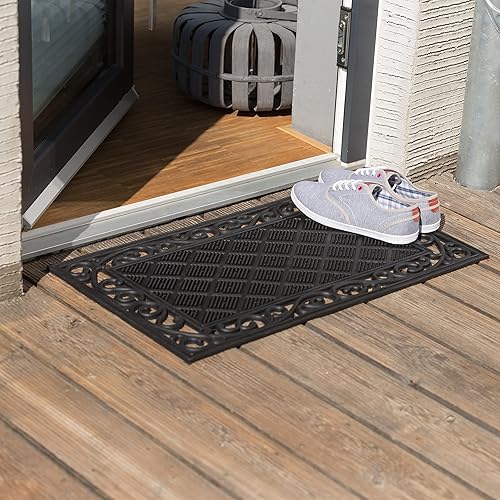 Relaxdays Paillasson 75x45 cm tapis de sol antidérapant caoutchouc rectangle résistant aux intempéries motifs fleurs, noir, 80 x 150 cm - Nail Gallerys