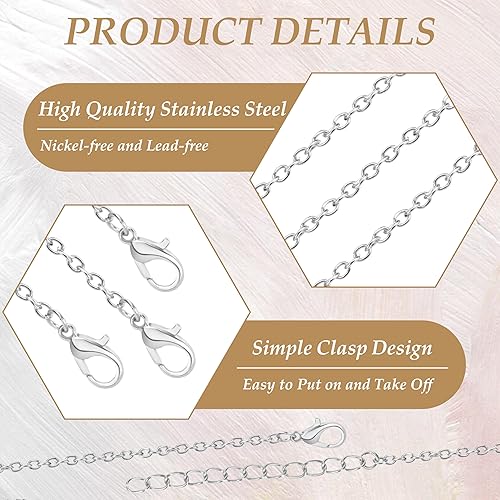 Chaîne de Collier en Métal, 10 Brins Chaînes d'extension en Acier Inoxydable, Bracelets Chaine avec Fermoir Mousqueton pour DIY, Fabrication Bijoux, Femmes, Bricolage (Argent) - Nail Gallerys