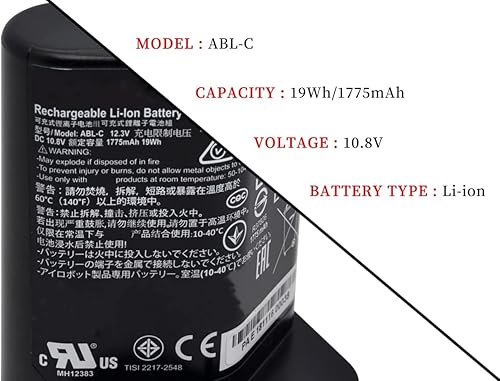 ASKC ABL-C Replacement Batterie pour iRobot Braava Jet M6 Series M611020 M612880 M612680 M614480 6100 Ultimate Robot Mop 10.8V 19Wh 1775mAh - Nail Gallerys