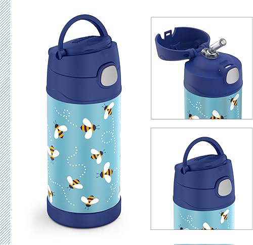 THERMOS kids FUNTAINER STRAW BOTTLE Bouteille isotherme pour enfants en acier inoxydable avec paille 12 h froid 12 h complètement étanche pour l'école, la maternelle, les pauses 0,35 l - Nail Gallerys