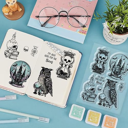 GLOBLELAND Halloween Boule de Cristal Magique Bougies Hibou Matrices de Découpe avec Boule de Cristal Magique Bougies Hibou Tampons Transparents pour DIY Scrapbooking Gaufrage Carte en Papier - Nail Gallerys