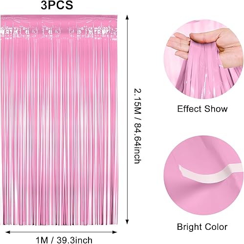 Bohoray 3 Pièces Rideau Métallique de Frange, 1 x 2 m Brillant Rideau à Franges Arc-en-Ciel Rideaux à Franges, Rideau de Fond en Aluminium pour Photographie, La Fête Mariage, Anniversaire(Rose) - Nail Gallerys