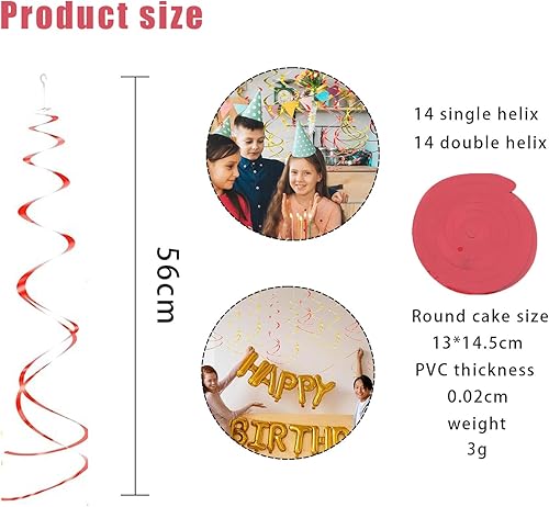 Lot de 28 guirlandes de spirales à suspendre en plastique - Décoration de plafond - Pour anniversaire, mariage, Saint-Valentin, anniversaire de mariage - Rouge - Nail Gallerys