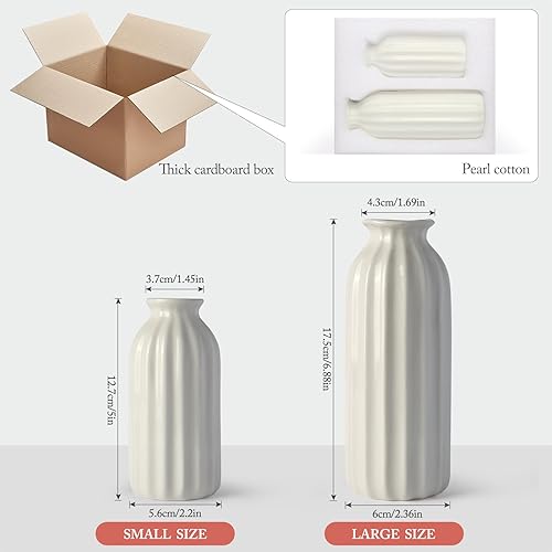 Vase en Céramique Blanche iulrtba pour Herbe de La Pampa, Vases à Fleurs Séchées, Décoration Intérieure Boho, Lot De 2 - Nail Gallerys