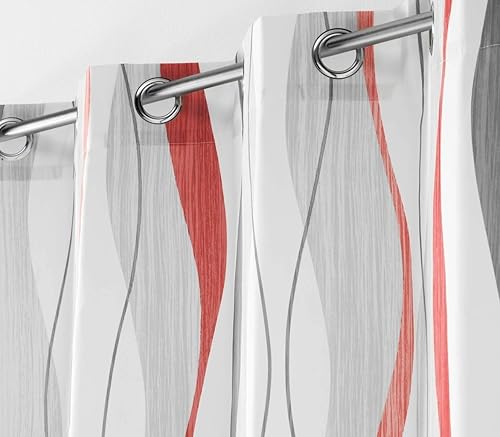Rideau motif surface rétro - 140 x 260 cm - Opaque - Gris / blanc / rouge / ondulé - Nail Gallerys