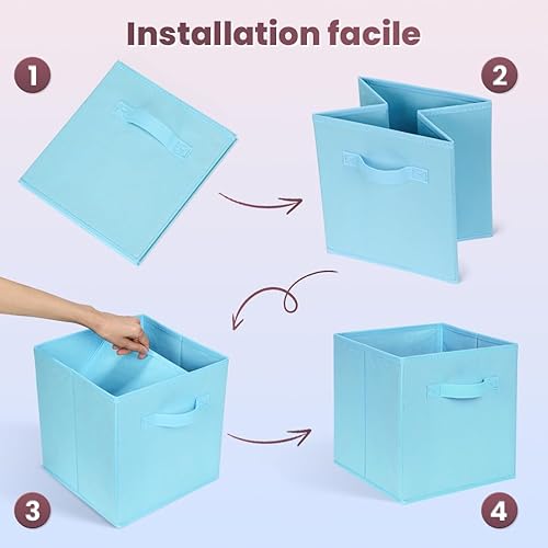 OUSFOT Lot de 6 cubes de rangement pliables en tissu cubes, boîtes de rangement pour armoire avec poignées cubes de rangement pour enfants pour salle de jeux, jouets, vêtements, livres 26 x 27 x 28 cm - Nail Gallerys
