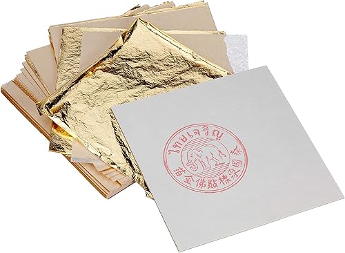 SIM GOLD LEAF 100 Feuilles d'or 24 carats sur base, taille 70 mm X 70 mm - Nail Gallerys