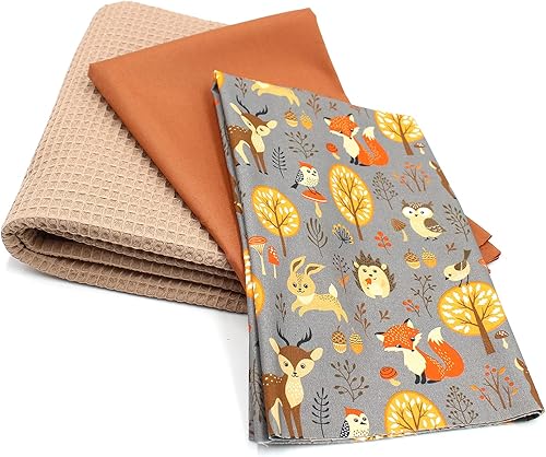 VmG-Store Tissu piqué gaufré, set de couleurs assorties, 100 % coton, certifié Tex Standard 100 (animaux de la forêt, gris lot 01) - Nail Gallerys