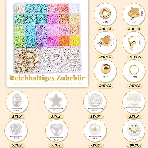DITK-U Lot de 15 000 perles pour bracelets à faire soi-même - Pour bracelets et bijoux - Kit de bricolage pour adultes - 3 mm - Perles à enfiler - Nail Gallerys
