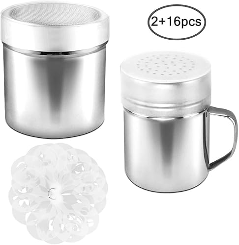Aifuda - Shaker en acier inoxydable avec couvercle doseur à trous ou à mailles fines, pour poudres, café, cappuccino, café, café, café, café, cuisine, préparation de gâteaux - Nail Gallerys