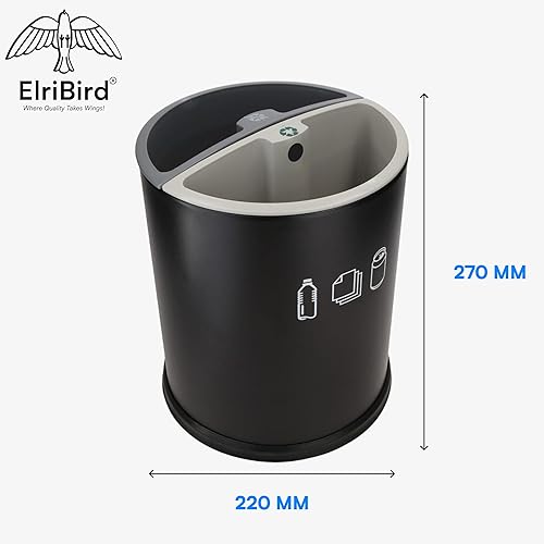 ELRIBIRD | Poubelle de Tri 10L à Deux Compartiments – Corbeille Métal Ronde Noire avec 2 Compartiments | Poubelle Papier Chambre d’Hôtel, Bureaux, Maisons, Hôtels Green Key et Resorts - Nail Gallerys