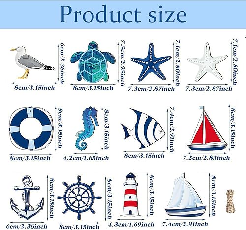 JINJUMEI Lot de 24 Pendentifs Maritimes, Décoration à Suspendre Maritime pour Méditerranée, Décoration Nautique, kit de Décoration Maritime, Étoile de Mer, Bateau, Ancre, Phare, Poisson - Nail Gallerys