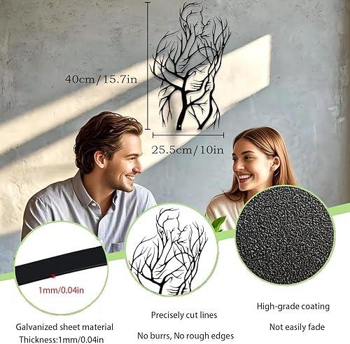 Décoration murale en métal Couple Tree of Life (Lovers Kissing),Décoration murale minimaliste abstraite,Sculpture murale moderne en métal noir,Décoration murale romantique pour la chambre à coucher - Nail Gallerys