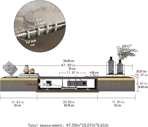 Pmnianhua Meuble TV suspendu - Meuble TV bas moderne - Étagère murale multimédia - Grand rangement avec 1 porte et 2 tiroirs - Pour salon, chambre à coucher et bureau (170 cm, gris foncé) - Nail Gallerys