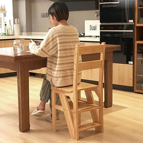 Escabeau pliable à 4 niveaux en bois convertible - Échelle et siège de bibliothèque 2 en 1 - Multifonction pour la maison, la cuisine, le bureau, le salon (marron, 39 x 46 x 90 cm) - Nail Gallerys