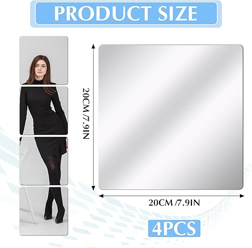 MINISOISO 4 Pièces Miroir Adhesif Mural, Feuilles de Miroir Flexibles Auto-Adhésif, Miroir Mural Autocollant Acrylique, Miroir Autocollant, pour Salon, Chambre, Salle de Bain, Porte, 20 x 20 cm - Nail Gallerys