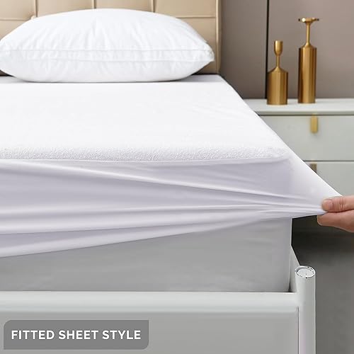 Protège-matelas 100 % imperméable - En coton éponge doux - 30 cm de profondeur - Hypoallergénique et silencieux - Respirant (blanc, très grand lit) - Nail Gallerys