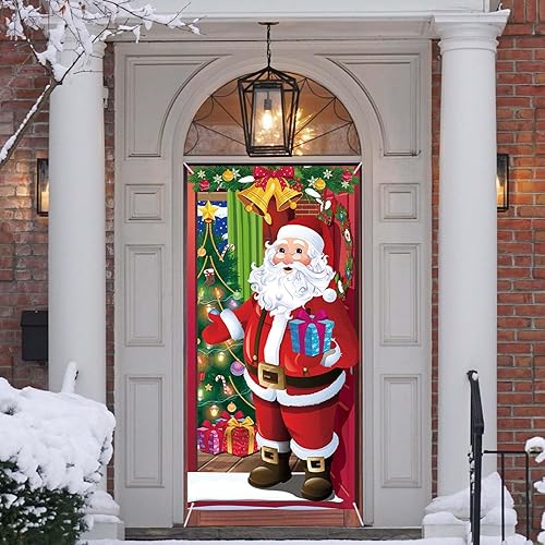 HAKOTOM Couverture de Porte de Père Noël Décorations Extérieures de Noël Couverture de Porte en Tissu à Suspendre Décoration de Fête du Nouvel an pour Décoration Vacances Hiver Porte Entrée Maison - Nail Gallerys