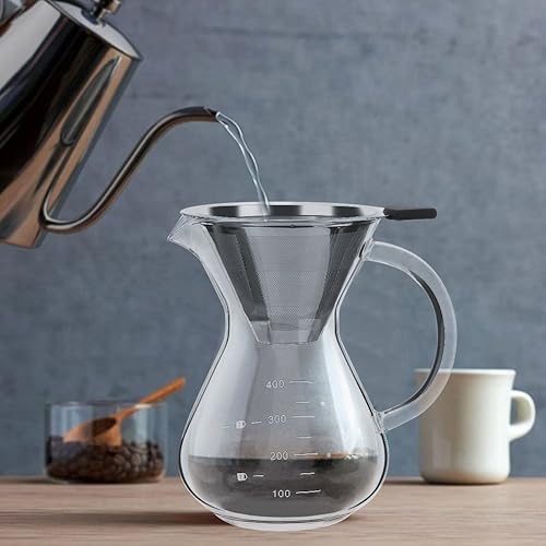 Ensemble de Cafetière à Verser de 400 Ml – Pot Filtrant pour Cafetière à Main avec Balance et Filtre Anti-goutte Réutilisable en Acier Inoxydable pour le Bureau et la Maison - Nail Gallerys