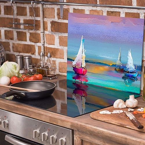 TMK - Plaque de protection en verre - 60 x 52 cm - Pour cuisinière électrique - Protection contre les éclaboussures - Plaque en verre - Décoration - Planche à découper - Pour bateau et mer - Nail Gallerys