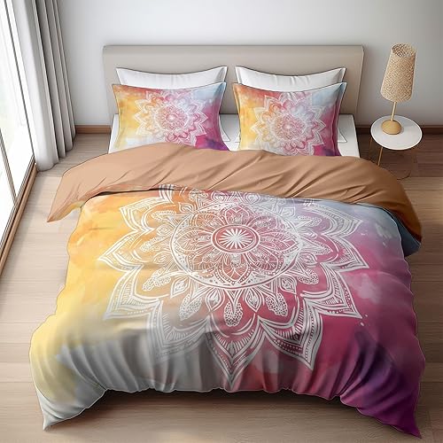 Housse de Couette 240x260 cm Mandala Line Art colorié Parure de lit Adult Enfant avec 1/2 Taie d'oreiller 65x65 Reversible Parure Housse Couette 2 Personnes en Polycoton - Nail Gallerys