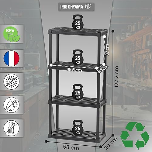 Iris Ohyama, Etagere Rangement Légère et Résistante, Noir, Capacité de 30 kg par Niveau, Facile à Assembler, Résistante à la Rouille et à la Moisissure, sans BPA, Etagere Cuisine, Garage, PRS-L4 - Nail Gallerys