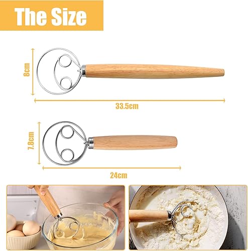 Niaciswe Fouet Danois Fouet de Pâte Dough 2pcs Fouet Danois (33 cm & 24 cm) Fil en acier Inoxydable avec une Poignée en bois Confortable Chauve souris D'oeufs pour La Production de Gâteaux Pâtisseries - Nail Gallerys