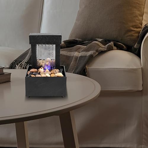 Gatphy Petite Fontaine d'Intérieur Zen Fontaine de Table avec Jardin Zen Lumière LED Petite Fontaine Décorative d'Intérieur Bureau Table pour Zen Méditation Détente Fortune Attraction Pot (A) - Nail Gallerys