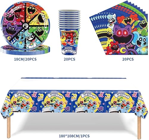 Smiling Critters Party Vaisselle, vaisselle pour fêtes d'animaux souriants,réutilisable assiettes,Vaisselle Anniversaire, Serviettes en papier, gobelets en papier,Nappe (61 PCS 20Invités) - Nail Gallerys