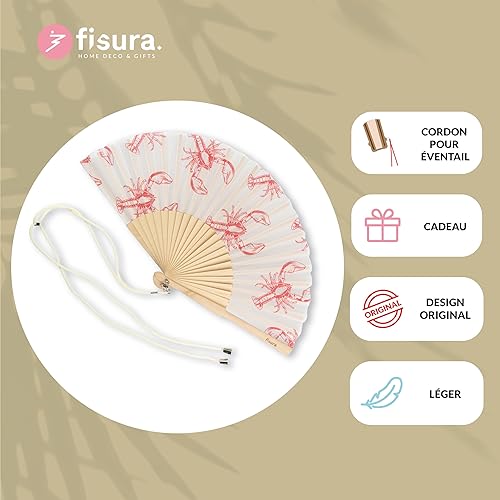 fisura. - Éventail original avec impression d'un homard. Éventail moderne et coloré en bois. Éventail blanc et rouge. Dimensions : 42,5 x 23 cm. Bois et textilez - Nail Gallerys