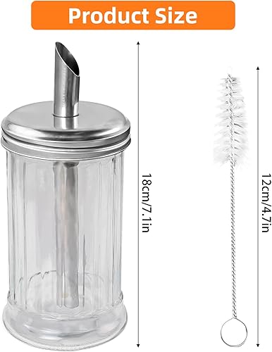 EclipseGuard Distributeur de sucre 350 ml, sucrier en verre, couvercle avec bec verseur non tranchant, restaurant et bar à café Ustensiles de cuisine avec brosse de nettoyage - Nail Gallerys