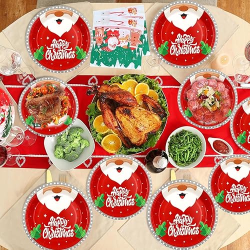 HAOYUNLAI 50pcs Assiette Pour Fête De Noël, Assiettes De Noël Vaisselle Décoration De Fête De Noël, Assiette Noel, Motif Père Noël, Fête Vaisselle En Papier Pour Jour De Noël Dîners Anniversaire - Nail Gallerys