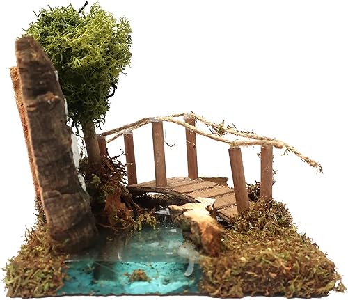 Ferrari & Arrighetti Coude de rivière avec Arbre et Pont pour crèche, Section de rivière pour rivière modulaire, Accessoires de crèche Bertoni, Bois, Multicolore, 13 x 16 x 13 cm - Nail Gallerys