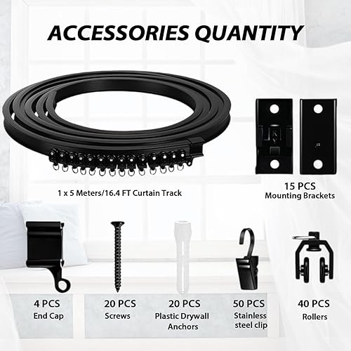 Rail Rideaux Plafond 5 M, Rail de Rideau Flexible avec Roulettes Muettes, Rail de Rideau Incurvé pour Suspension de Rideaux, pour Separation de Piece, Rideaux, Fenêtre, Camping Car, Hôtel - Nail Gallerys