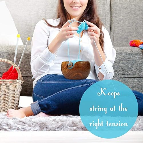 JasCherry Fil à Bol en Bois avec Trous Design pour Le Tricot et Le Crochet - Fil Bowl en Bois Franc Dur Fait Main pour Le Stockage de Pelote de Laine - 6.5 x 6.5 x 3.2 inch #2 - Nail Gallerys