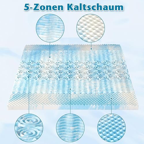 LANOX Surmatelas 120 x 200 cm Hauteur h3 5 cm Surmatelas 5 zones en mousse à mémoire de forme Housse amovible et lavable pour lit à sommier tapissier, caravane, canapé-lit - Nail Gallerys